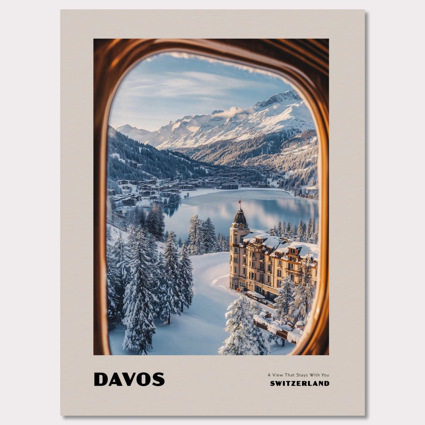 Poster titled 'DAVOS. A View That Stays With You' from ArtDarts