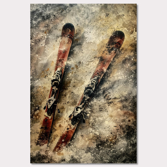 Poster titled 'Red vintage skis on the snow Poster' from ArtDarts