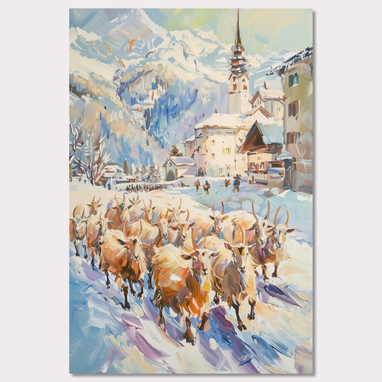 Poster titled 'Goats on the street in Switzerland Poster' from ArtDarts