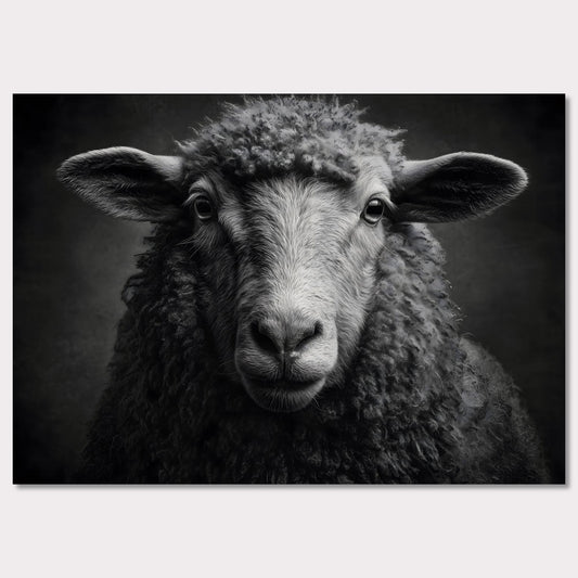 A direct gaze from a sheep captured in fine detail. The wool, the eyes, the texture — all stand out in monochrome. This portrait evokes warmth, calm, and quiet dignity, turning a simple animal into a presence that fills the frame.Key Elements:• Close-up black and white sheep portrait• High-resolution texture of wool and facial features• Emotional animal photography with rustic charm• Minimalist composition with soft contrasts• Farm animal artwork for natural interiorsIdeal Spaces for the Poster:• Country-st