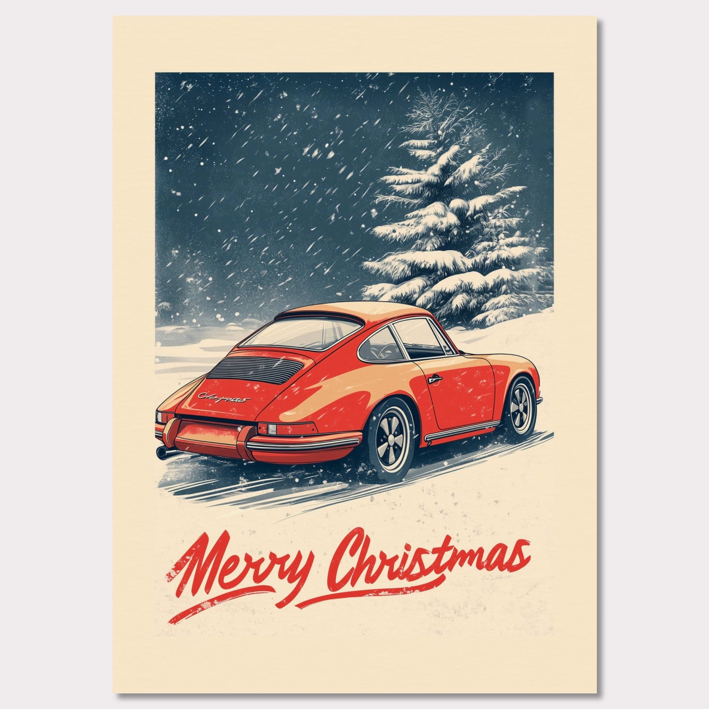 Poster titled 'Merry Christmas - Porsche in the Snow' from ArtDarts