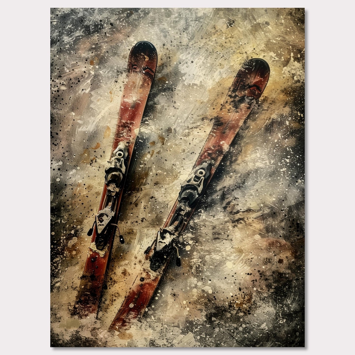Poster titled 'Red vintage skis on the snow Poster' from ArtDarts