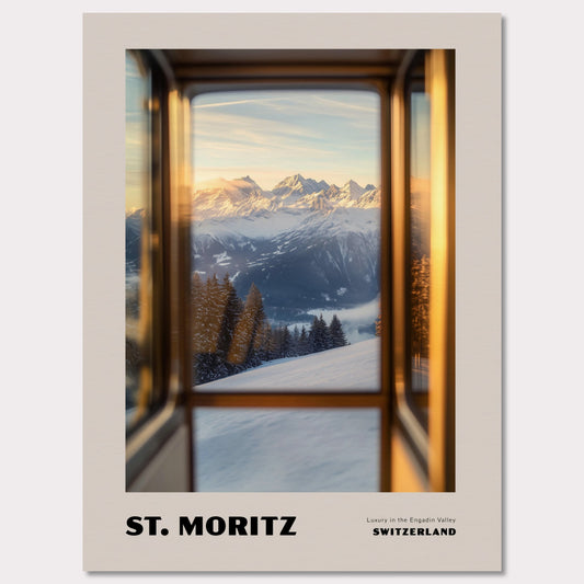 Poster titled 'ST. MORITZ. Luxury in the Engadin Valley' from ArtDarts