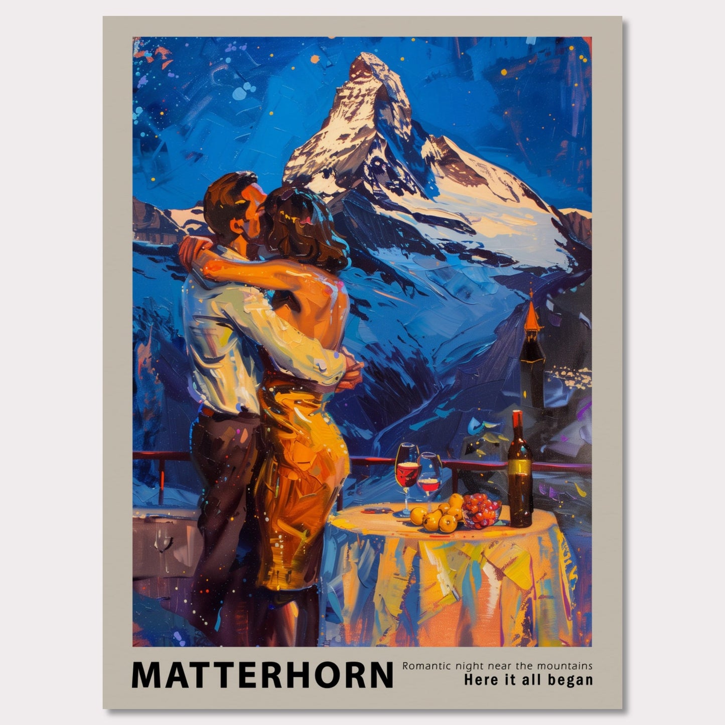 Poster titled 'Romantic dinner near the Matterhorn Poster' from ArtDarts