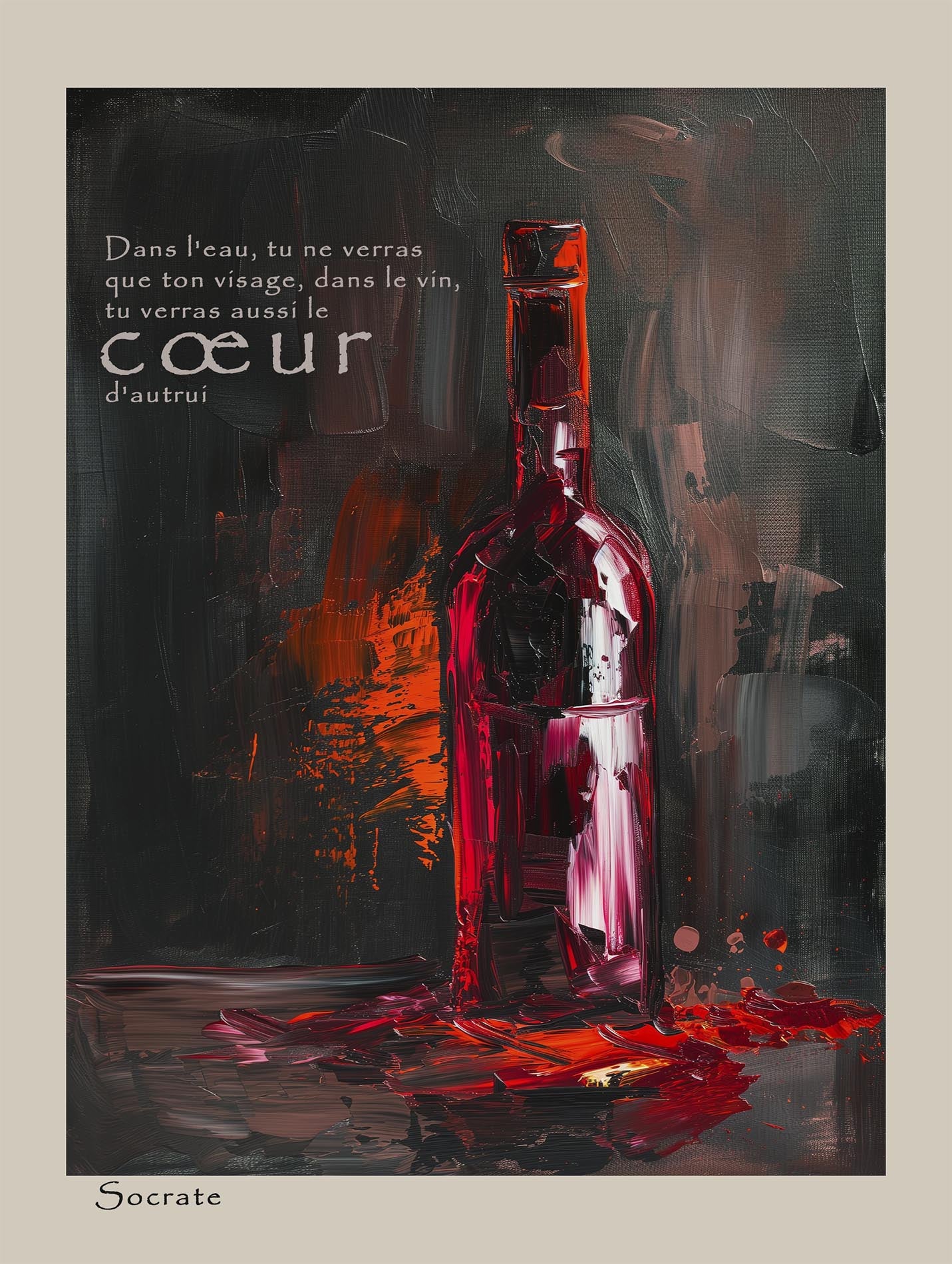 Poster titled 'A bottle of wine painted with a palette knife' from ArtDarts