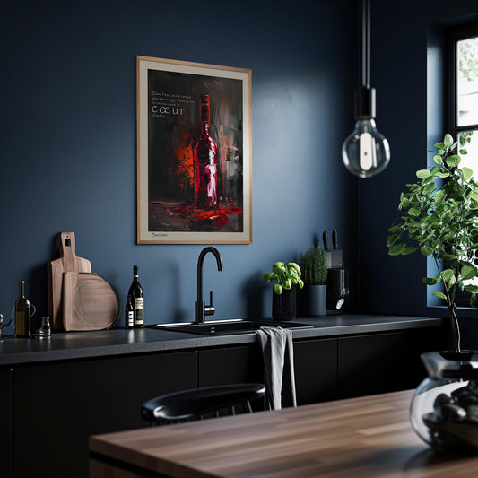 Poster titled 'A bottle of wine painted with a palette knife' from ArtDarts