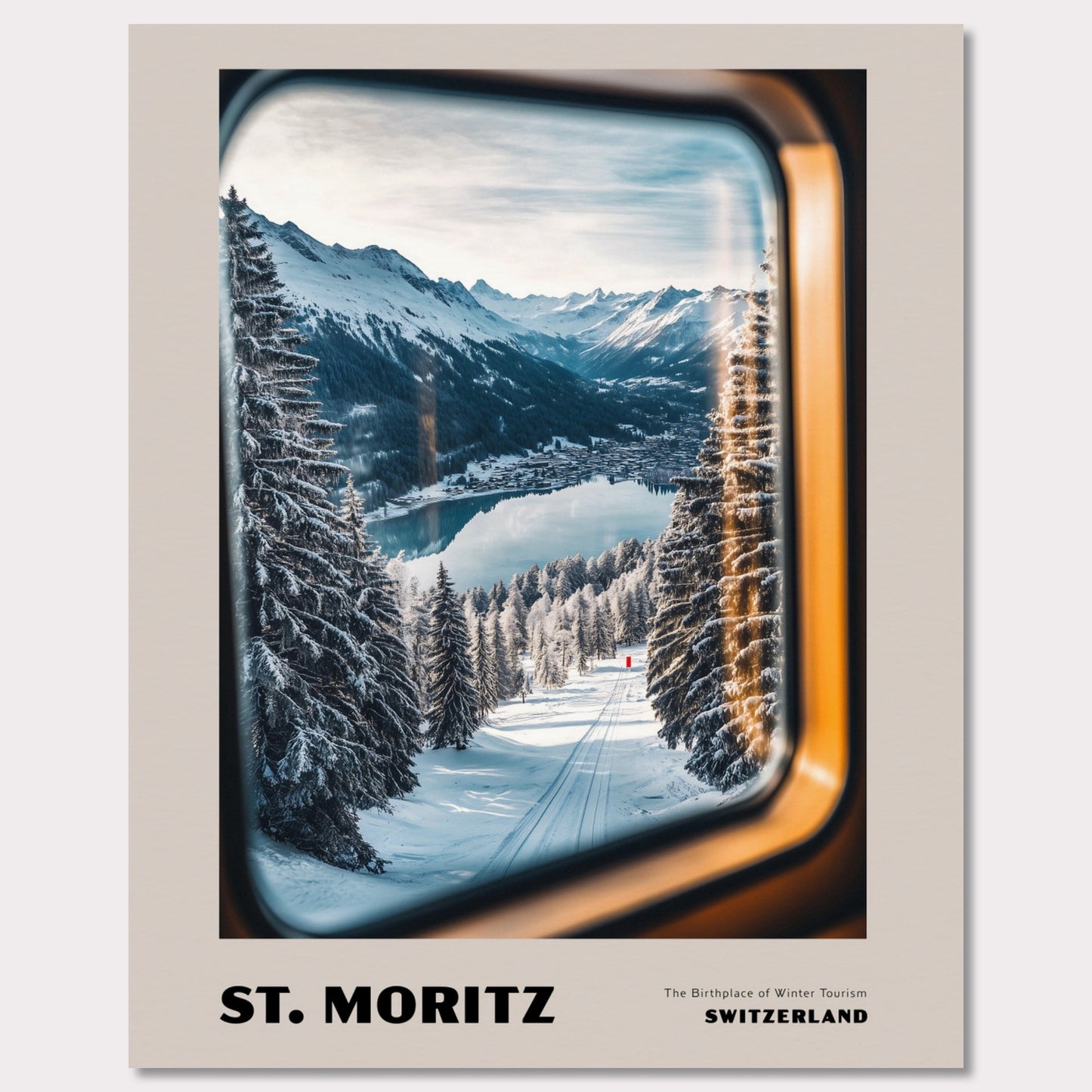 Poster titled 'ST. MORITZ. The Birthplace of Winter Tourism' from ArtDarts
