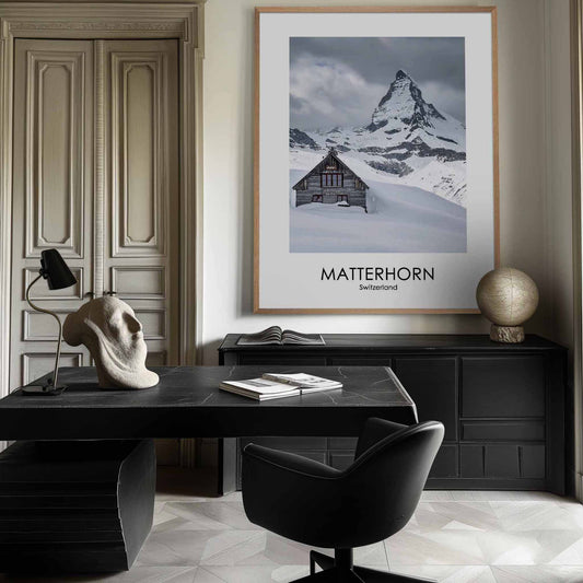Poster titled 'Winter House on Mount Matterhorn Poster' from ArtDarts