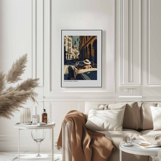 Poster titled 'Girl in a convertible vintage Poster' from ArtDarts