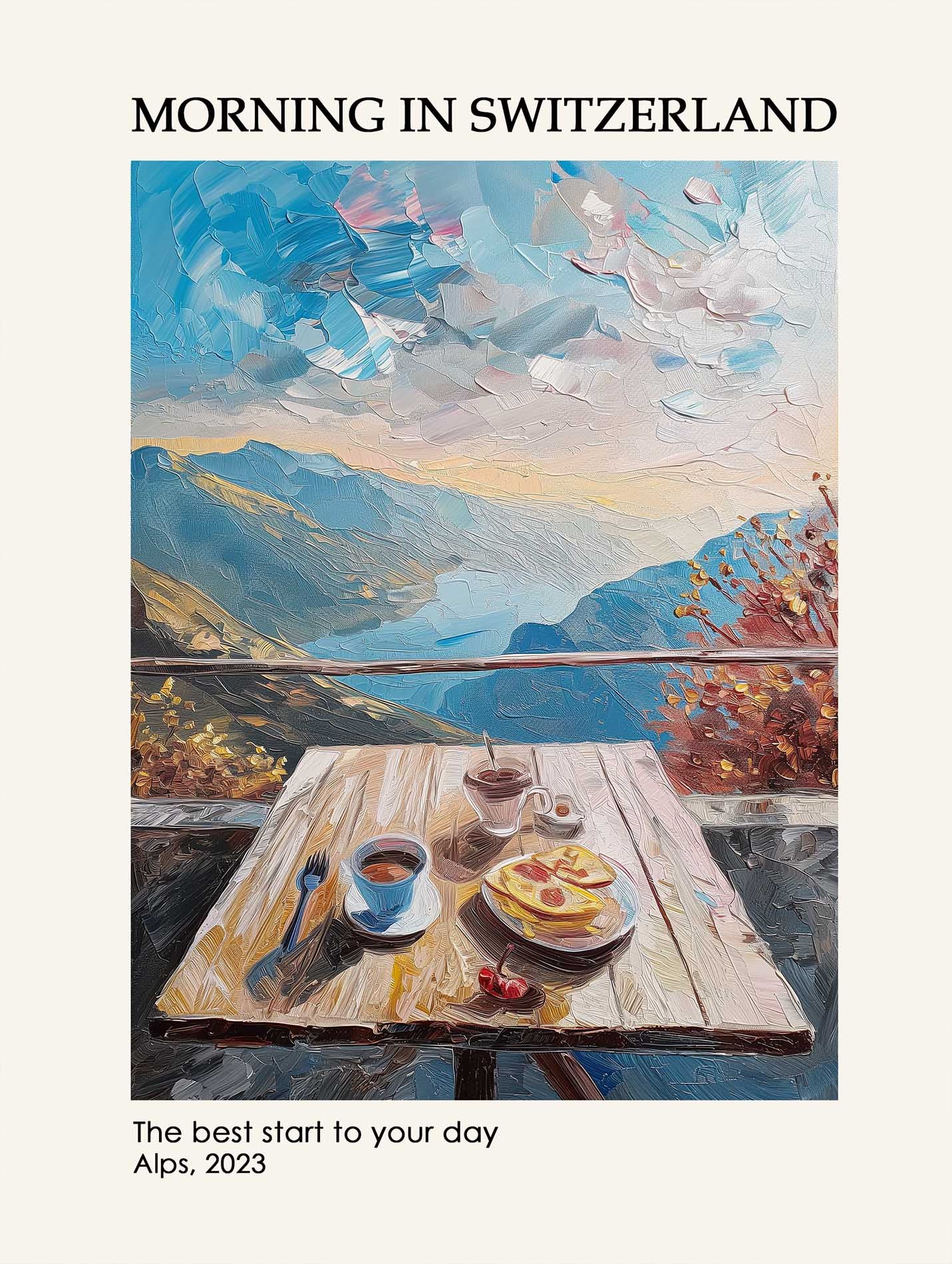 Poster titled 'Breakfast in Switzerland Poster' from ArtDarts