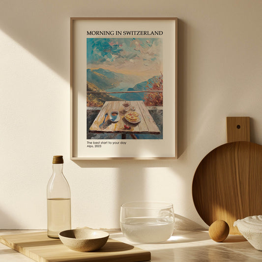 Poster titled 'Breakfast in Switzerland Poster' from ArtDarts