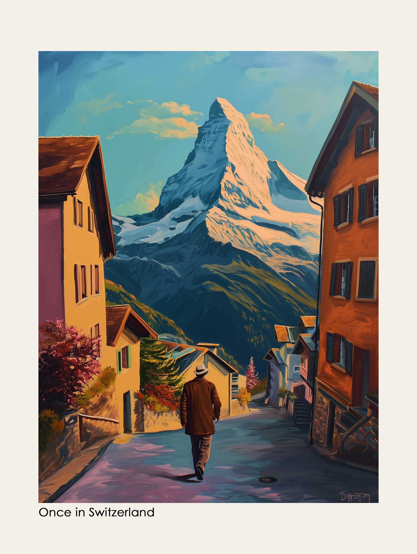 Poster titled 'Man on the Road to the Alps Poster' from ArtDarts