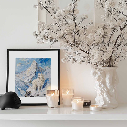 Poster titled 'Samoyed in the Alps Poster' from ArtDarts