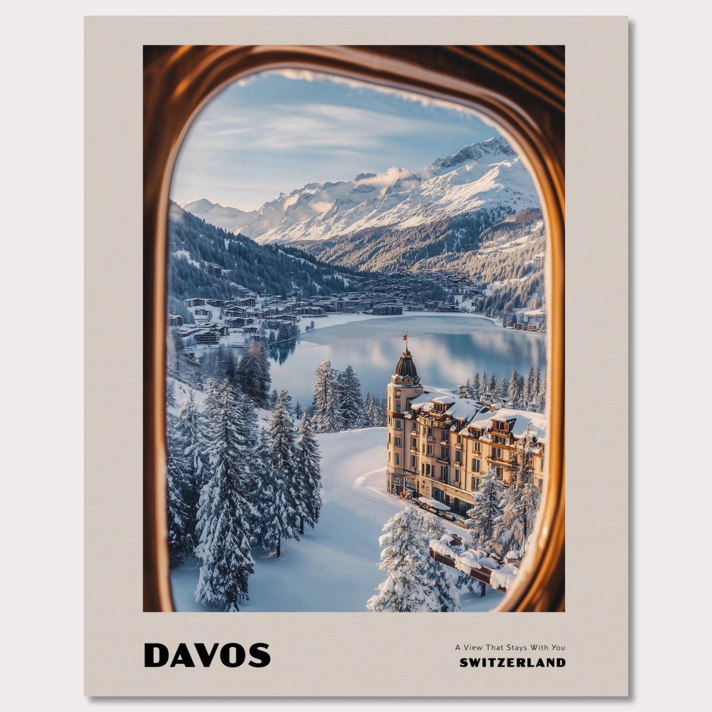 Poster titled 'DAVOS. A View That Stays With You' from ArtDarts