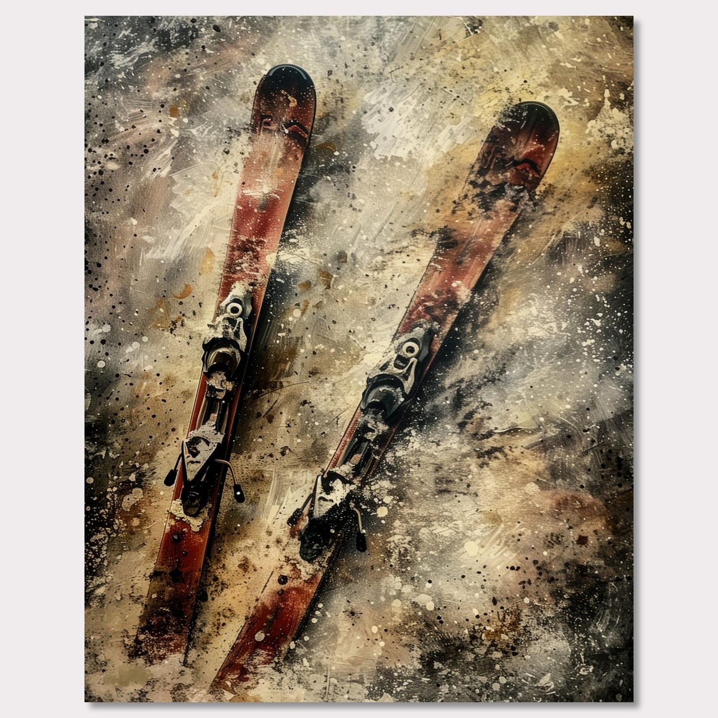Poster titled 'Red vintage skis on the snow Poster' from ArtDarts