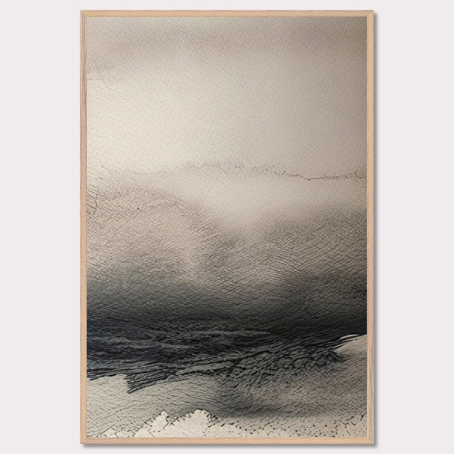 This image features an abstract artwork with a gradient of soft beige and dark black tones. The texture appears to be intricate, resembling natural patterns like waves or sand dunes.