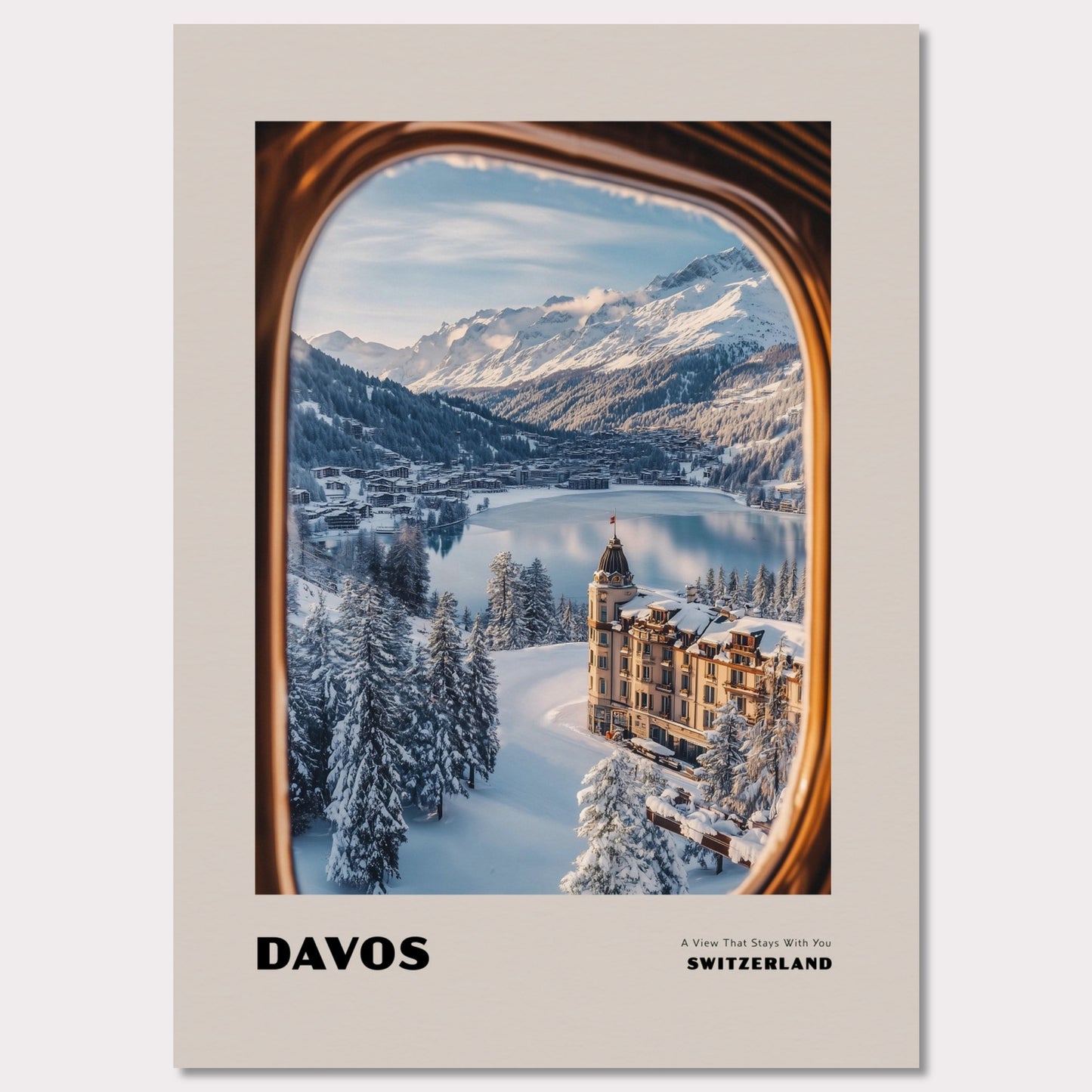 Poster titled 'DAVOS. A View That Stays With You' from ArtDarts