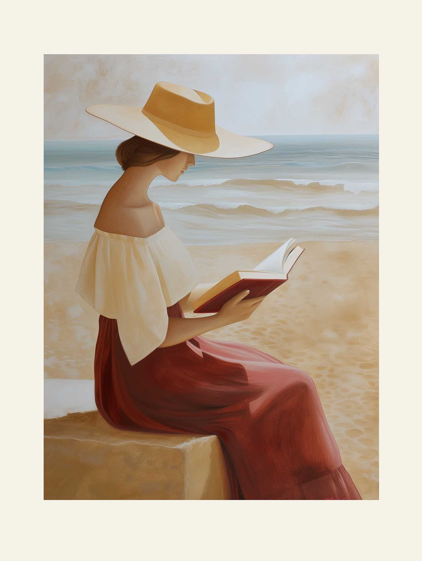 Poster titled 'Girl with a Book on the Beach Poster' from ArtDarts
