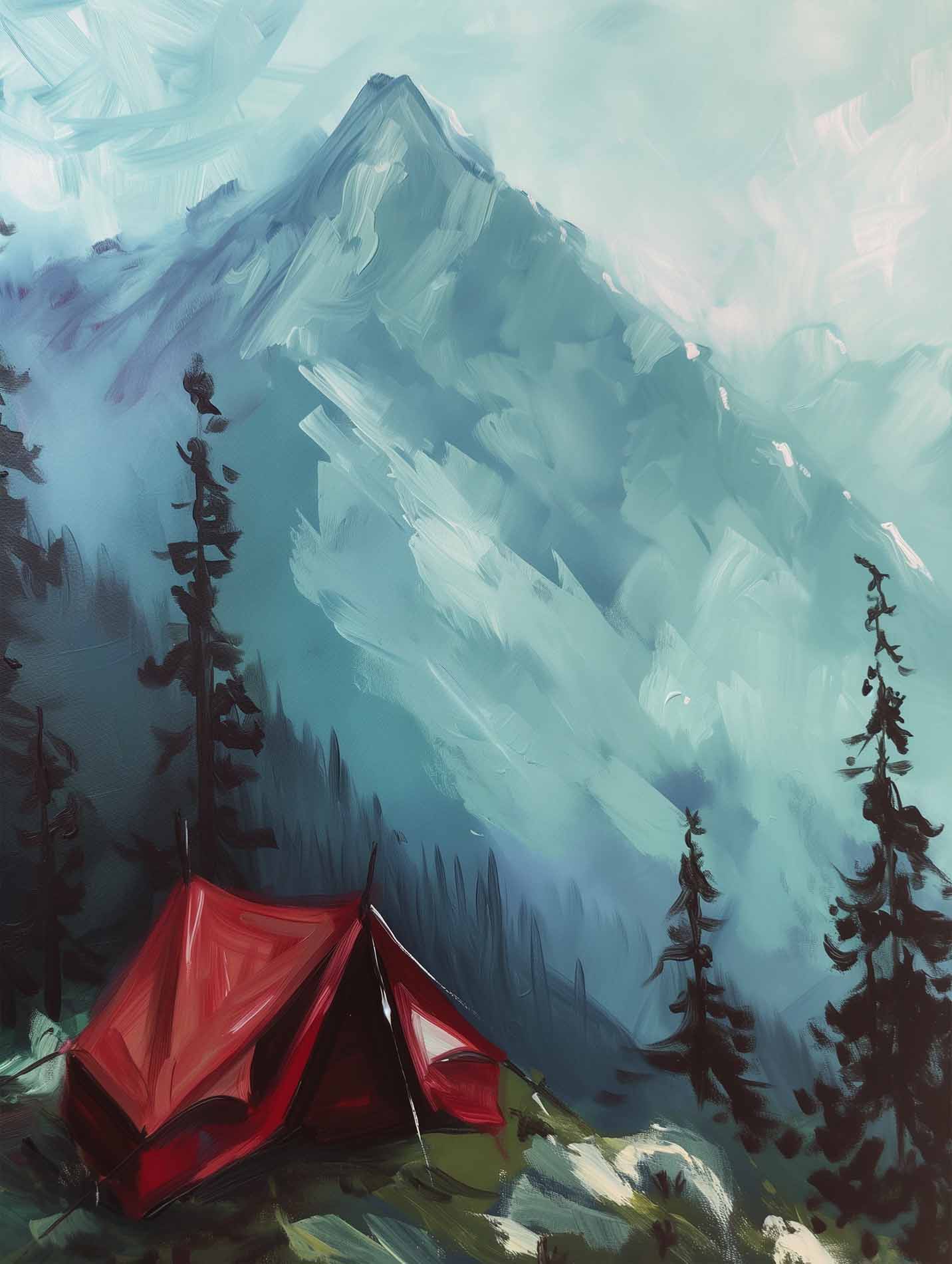 Poster titled 'Red Tent in the Alps Poster' from ArtDarts