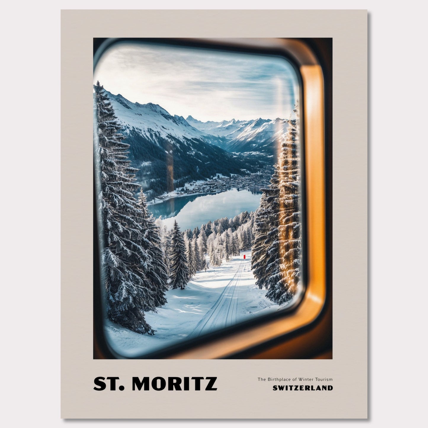 Poster titled 'ST. MORITZ. The Birthplace of Winter Tourism' from ArtDarts