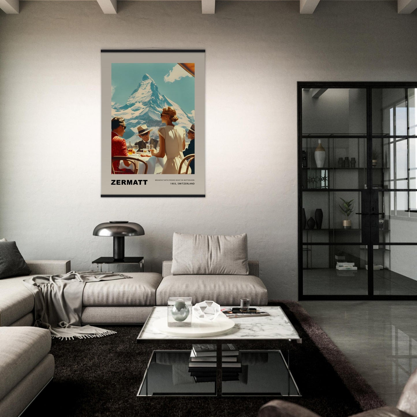 Poster titled 'Breakfast in Zermatt with Hanger' from ArtDarts