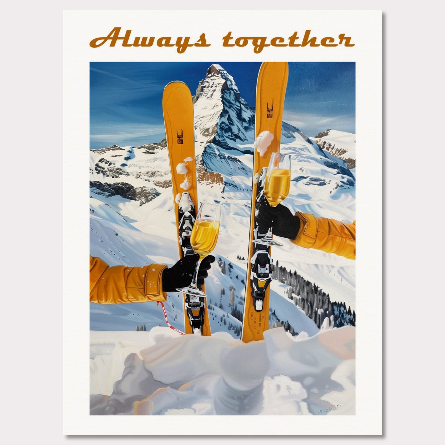Poster titled 'Skis, mountains, wine Poster' from ArtDarts