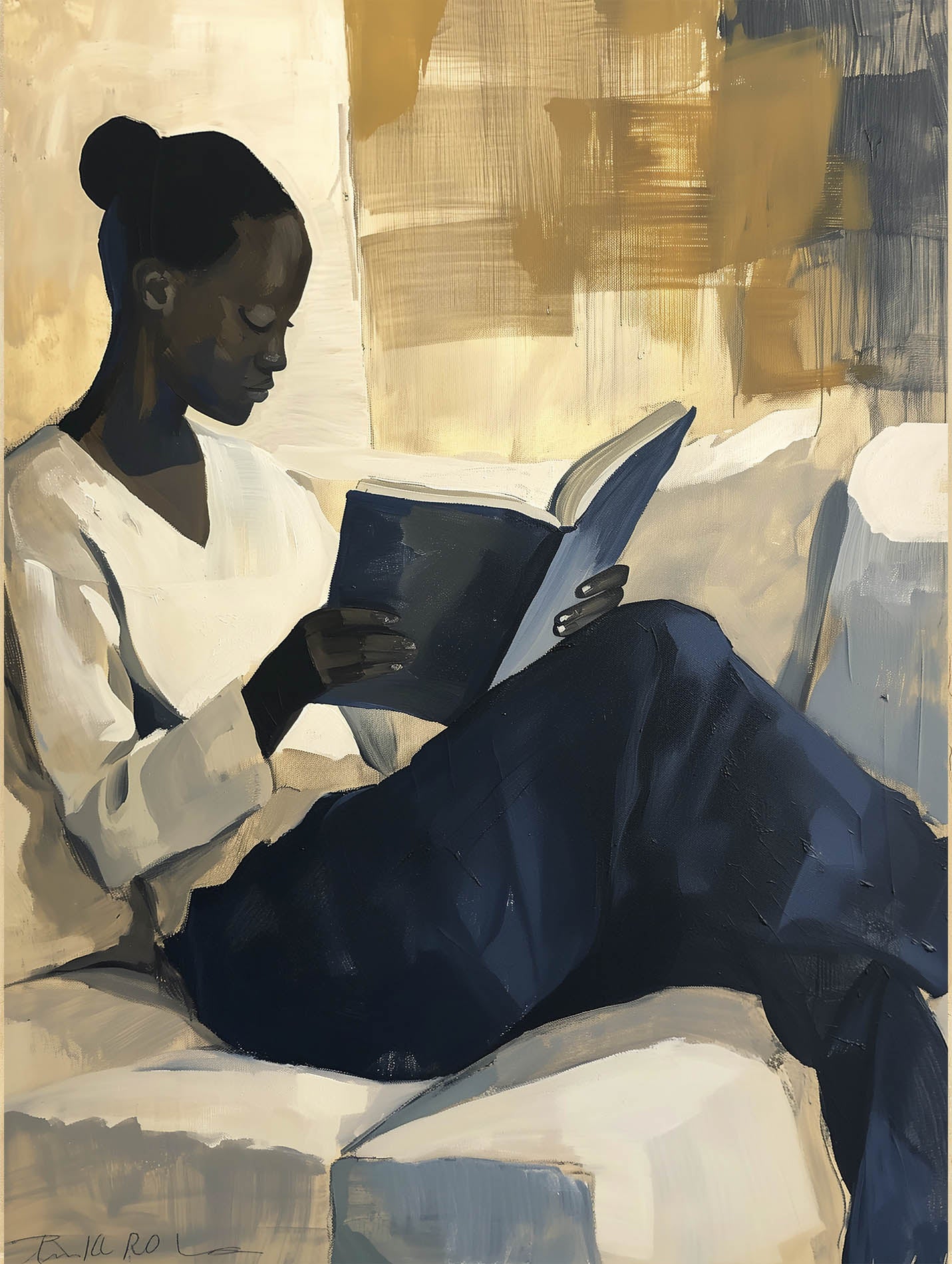 Poster titled 'Girl reading a book Poster' from ArtDarts