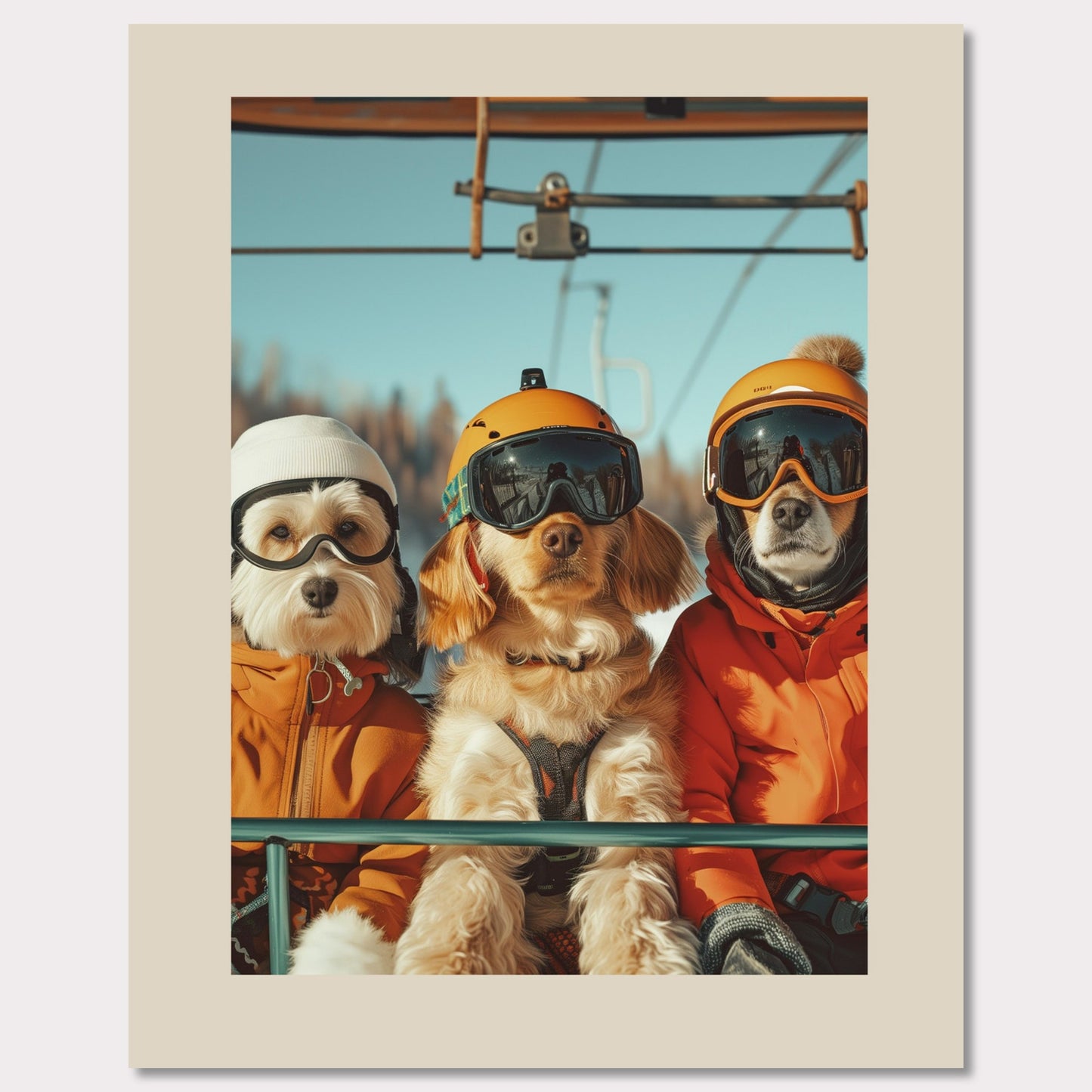 Poster titled 'Three dogs of a skier Poster' from ArtDarts