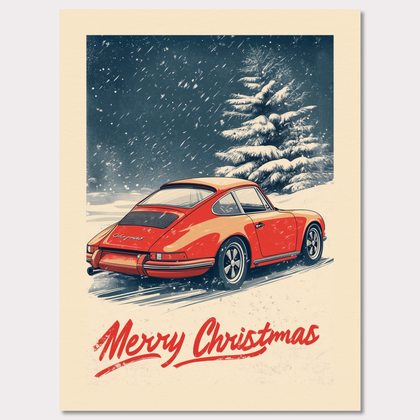 Poster titled 'Merry Christmas - Porsche in the Snow' from ArtDarts