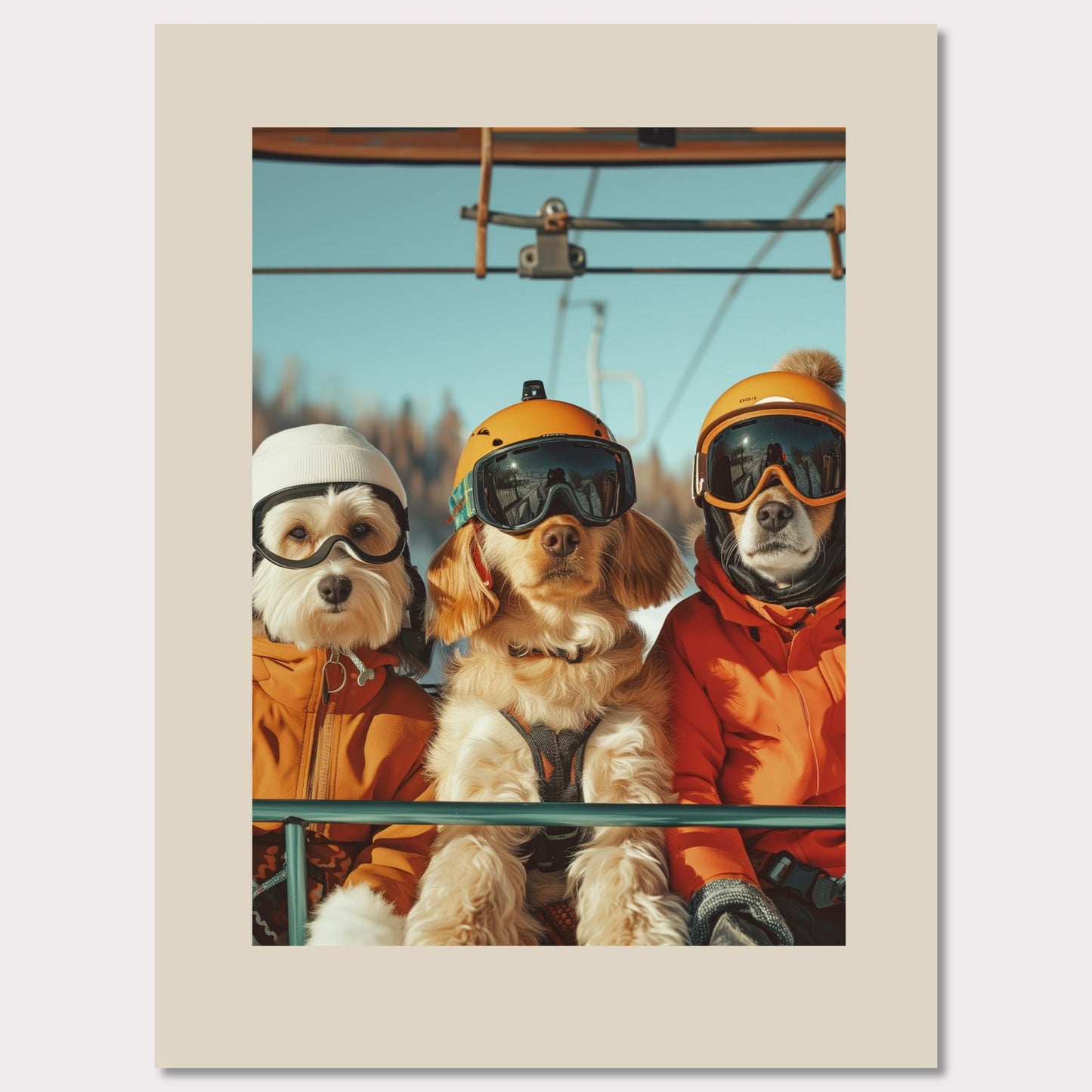 Poster titled 'Three dogs of a skier Poster' from ArtDarts