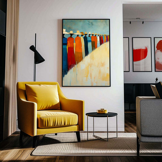 Poster titled 'Row of people near the field Poster' from ArtDarts