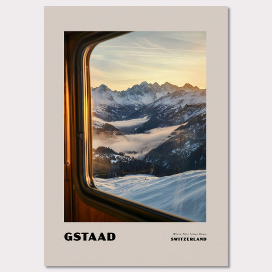 Poster titled 'GSTAAD. Where Time Slows Down' from ArtDarts