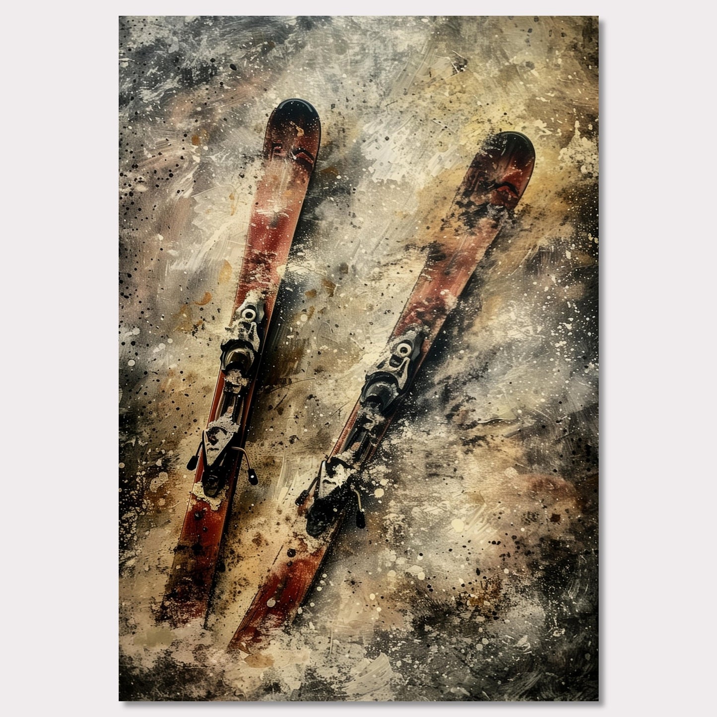 Poster titled 'Red vintage skis on the snow Poster' from ArtDarts