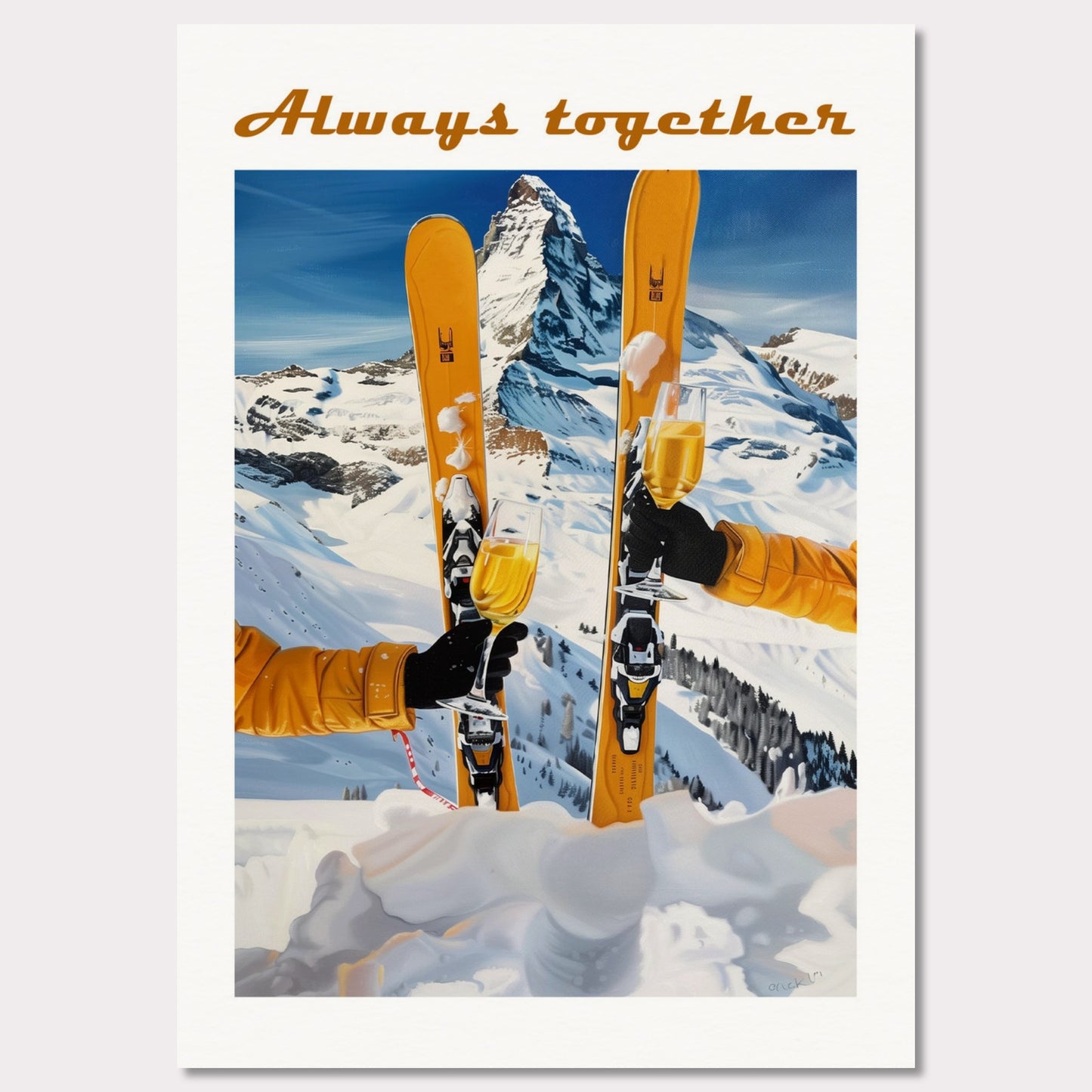 Poster titled 'Skis, mountains, wine Poster' from ArtDarts