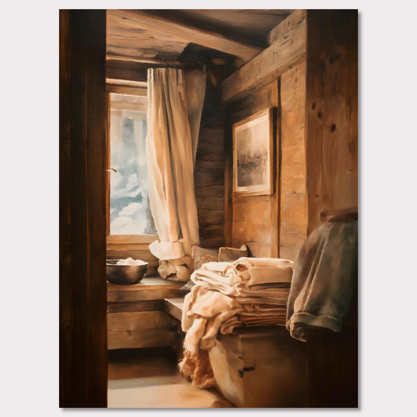 Poster titled 'Linen and Light, Alpine Window' from ArtDarts