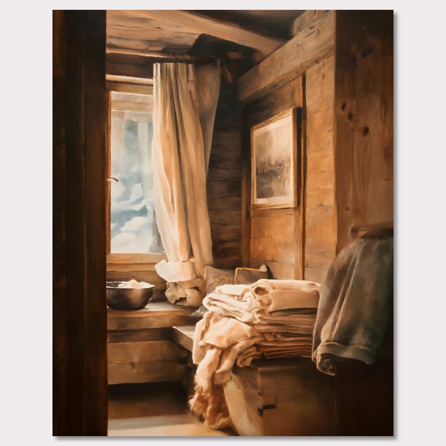 Poster titled 'Linen and Light, Alpine Window' from ArtDarts