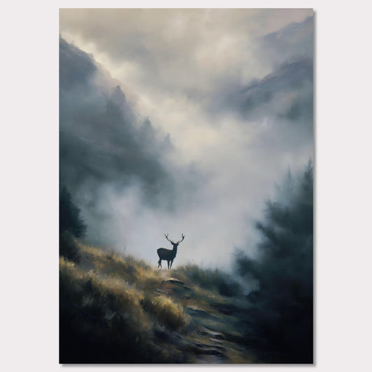 Poster titled 'Stag in the Mist' from ArtDarts
