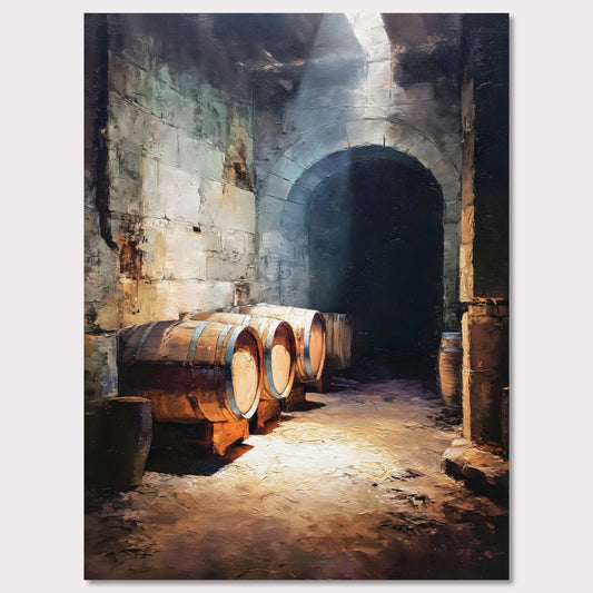 Poster titled 'Barrels Below, Alpine Cellar' from ArtDarts