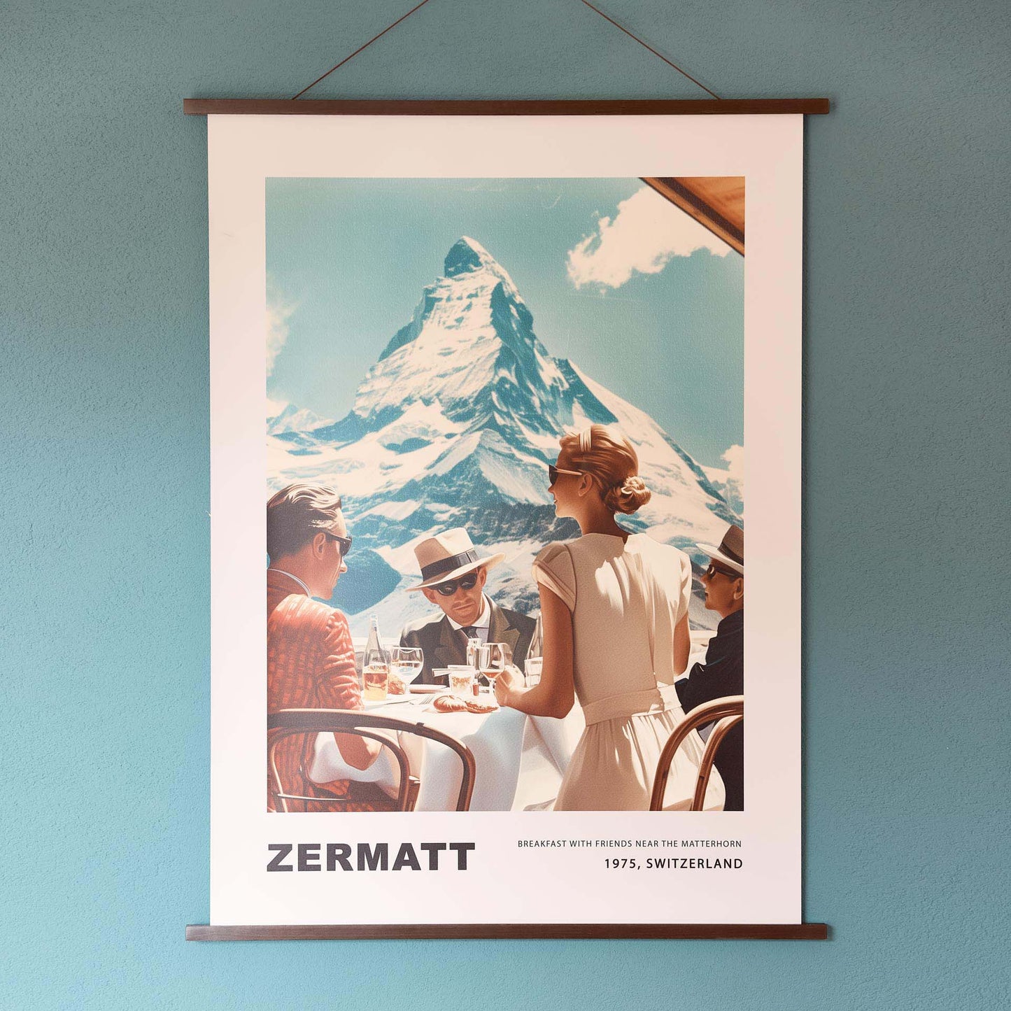 Poster titled 'Breakfast in Zermatt with Hanger' from ArtDarts