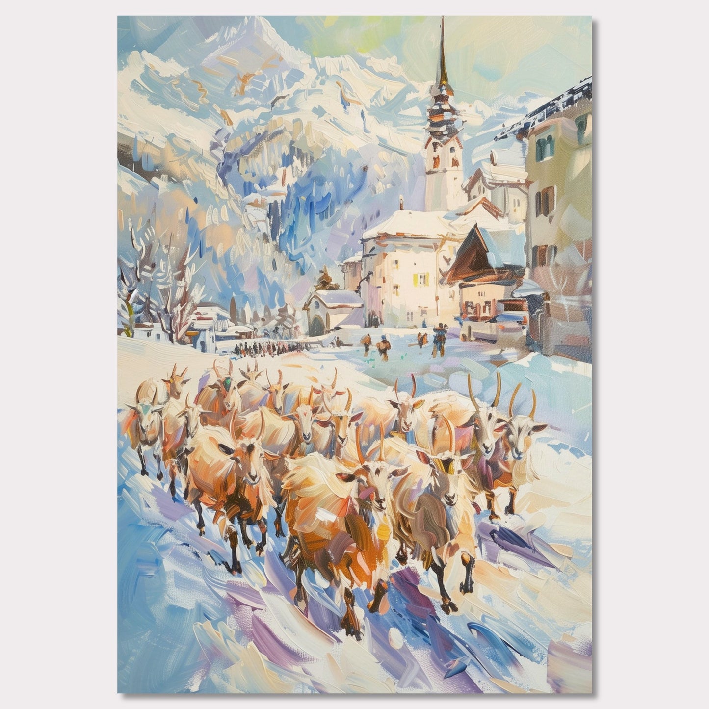 Poster titled 'Goats on the street in Switzerland Poster' from ArtDarts