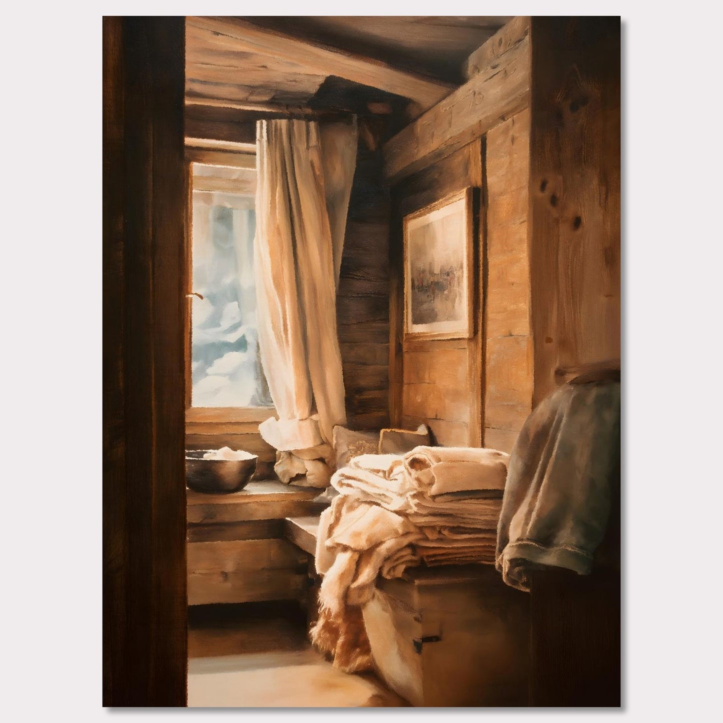 Poster titled 'Linen and Light, Alpine Window' from ArtDarts