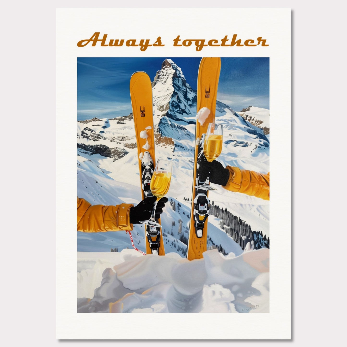 Poster titled 'Skis, mountains, wine Poster' from ArtDarts