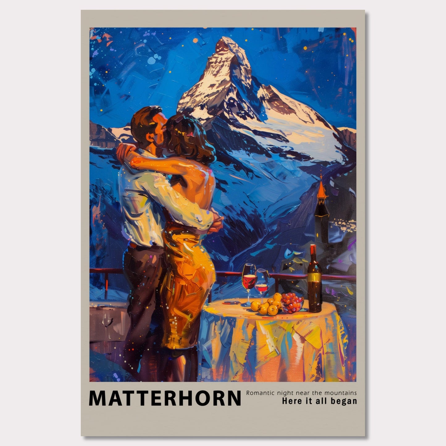 Poster titled 'Romantic dinner near the Matterhorn Poster' from ArtDarts