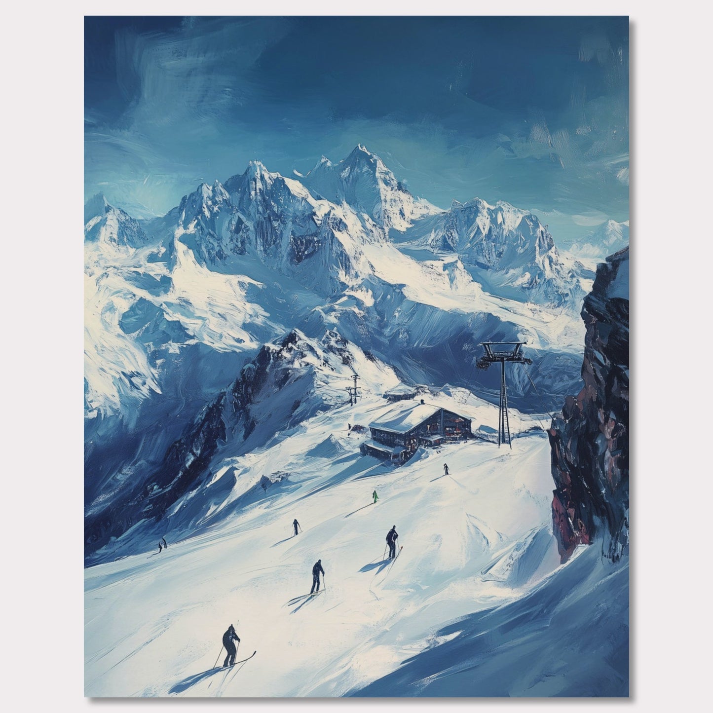 Poster titled 'Skiing the Alps - Adventure Awaits' from ArtDarts
