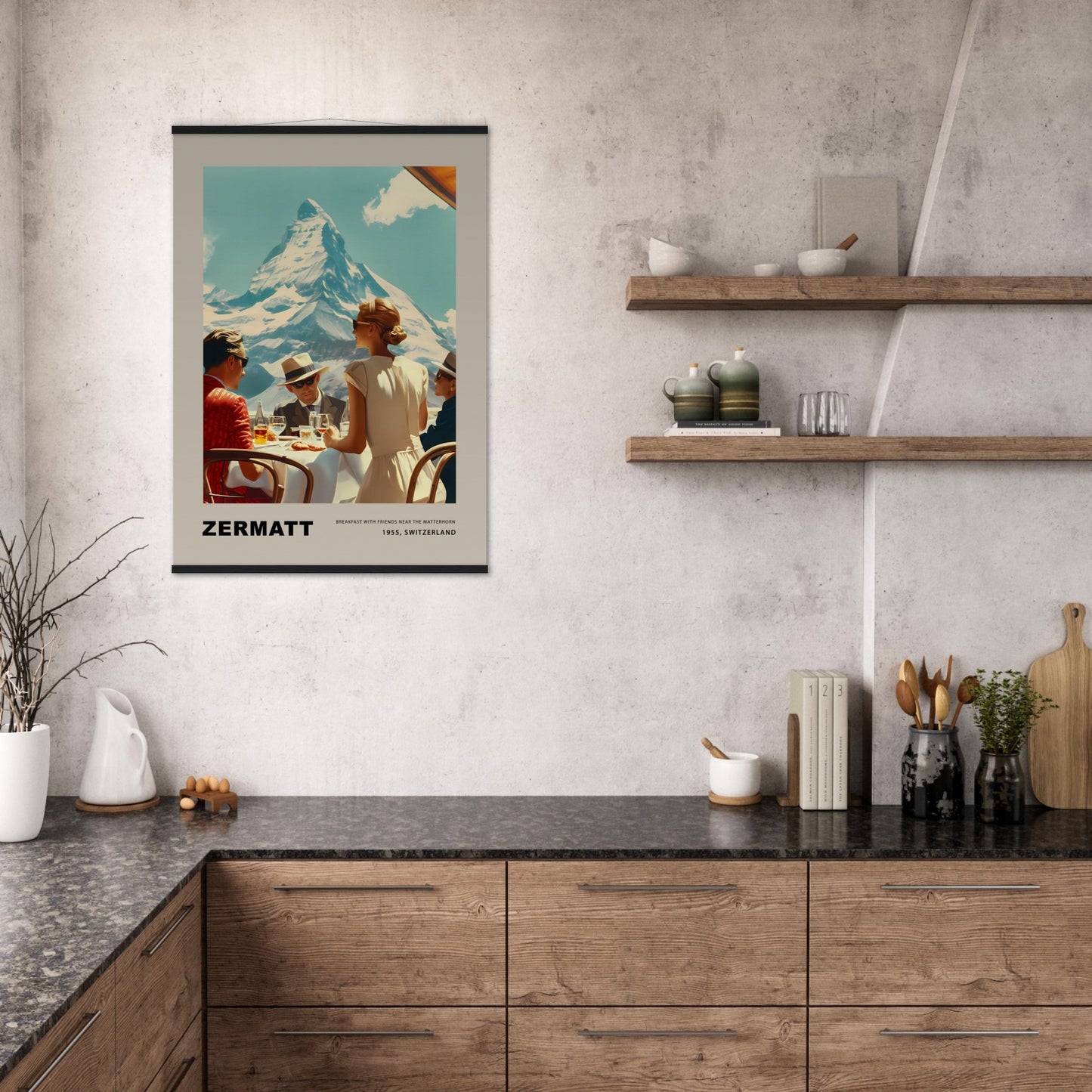 Poster titled 'Breakfast in Zermatt with Hanger' from ArtDarts
