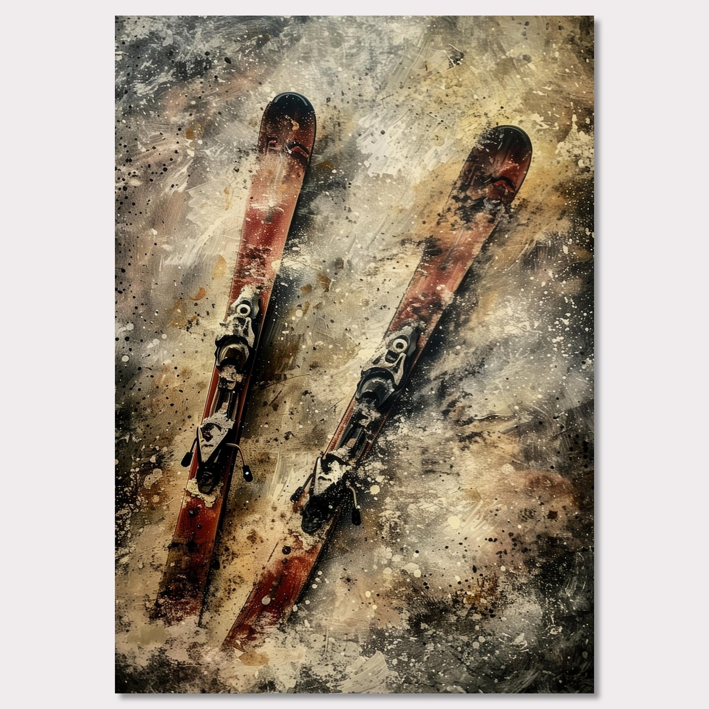 Poster titled 'Red vintage skis on the snow Poster' from ArtDarts