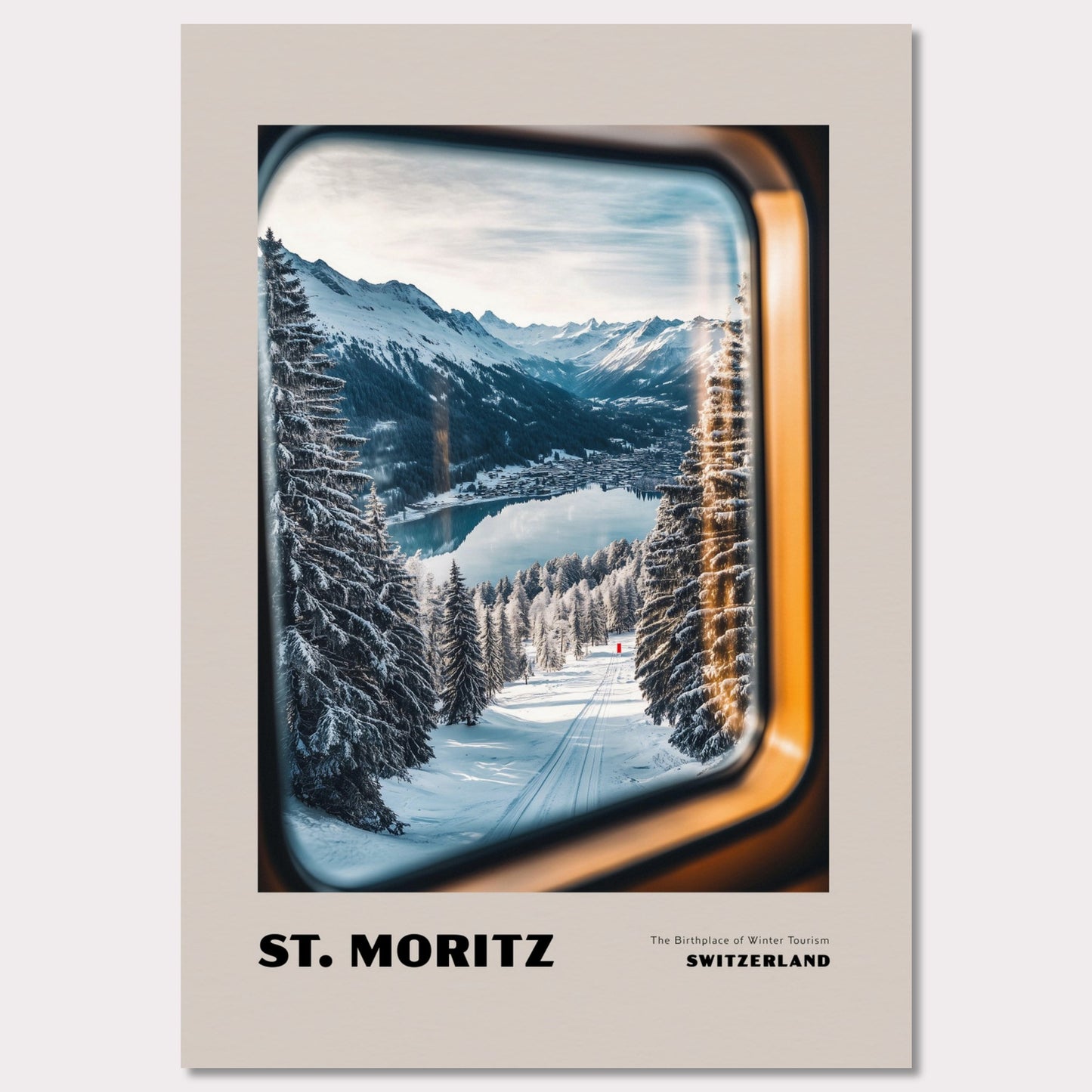 Poster titled 'ST. MORITZ. The Birthplace of Winter Tourism' from ArtDarts