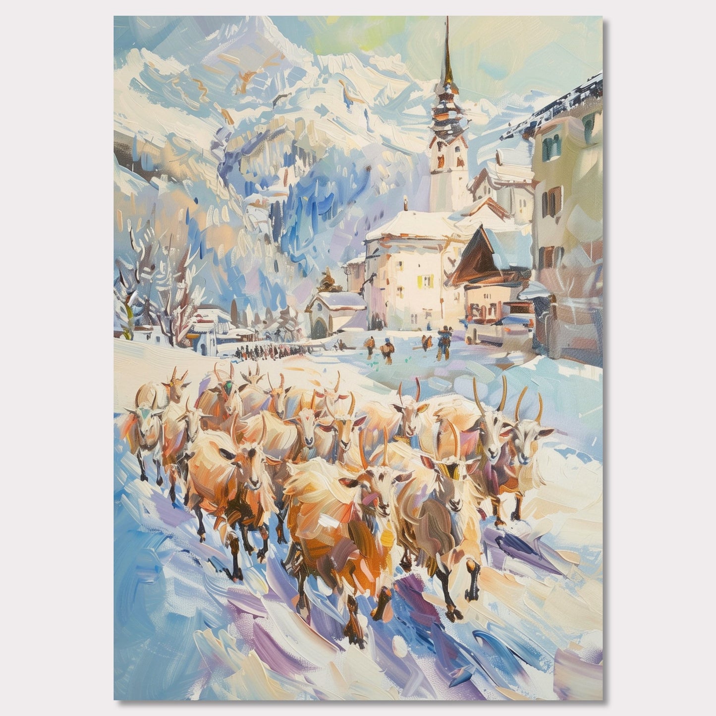 Poster titled 'Goats on the street in Switzerland Poster' from ArtDarts