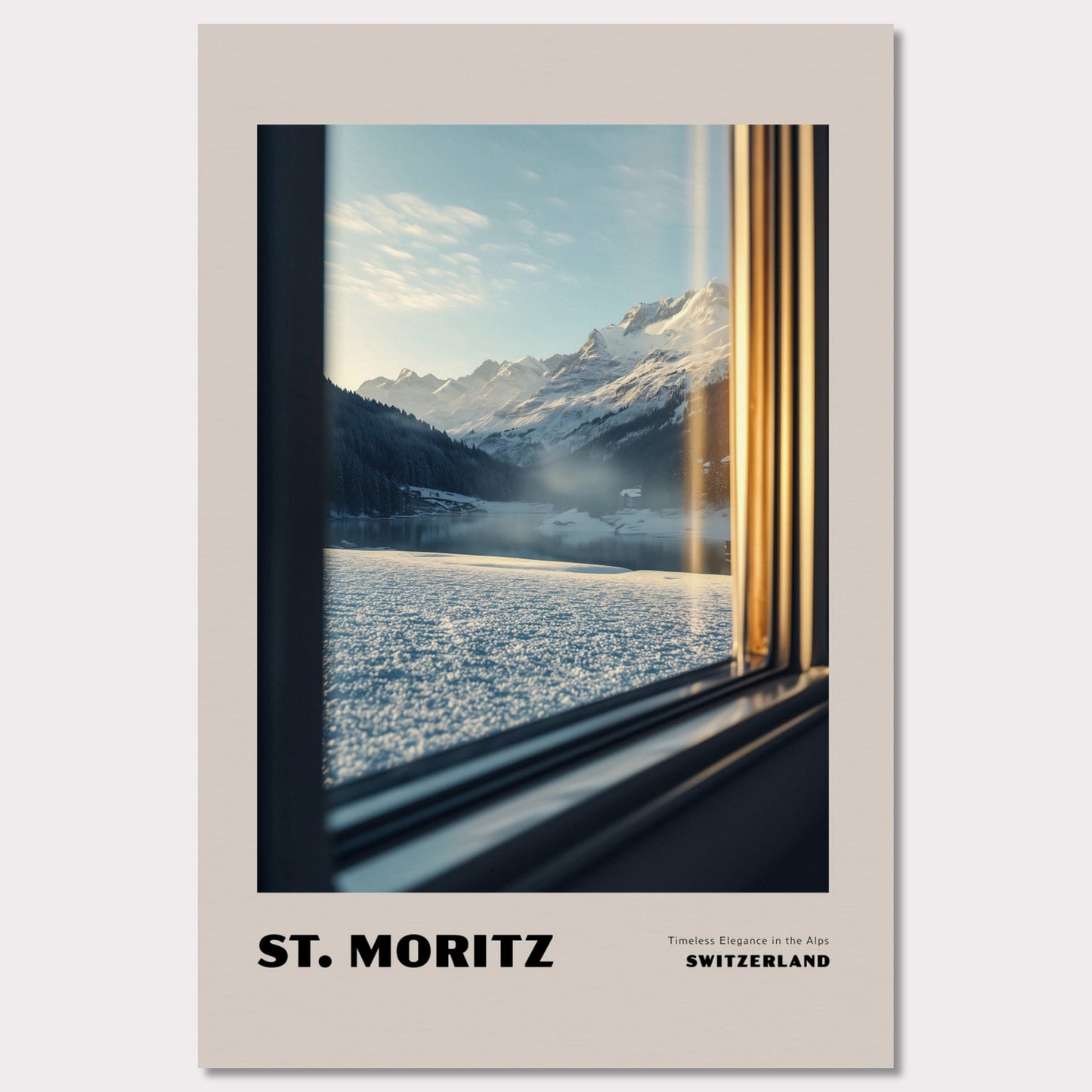 Poster titled 'ST. MORITZ. Timeless Elegance in the Alps' from ArtDarts