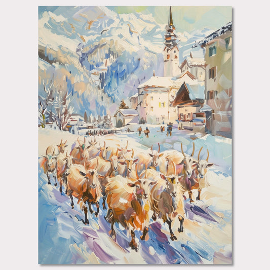 Poster titled 'Goats on the street in Switzerland Poster' from ArtDarts
